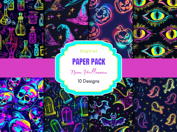 Download Neon Halloween Digital Paper - Halloween digital paper Collection
