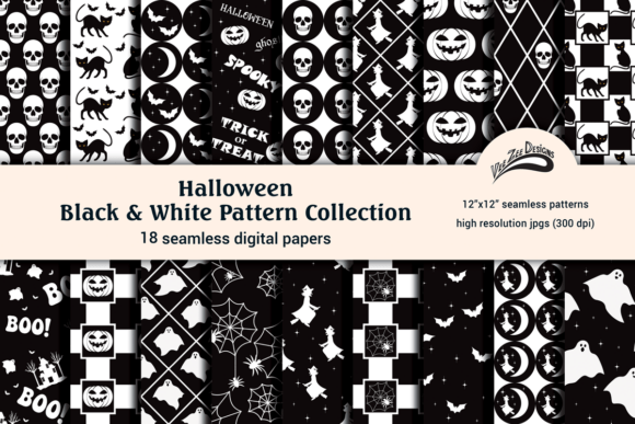 Download Black White Halloween Digital Paper Pack - Halloween digital paper Collection