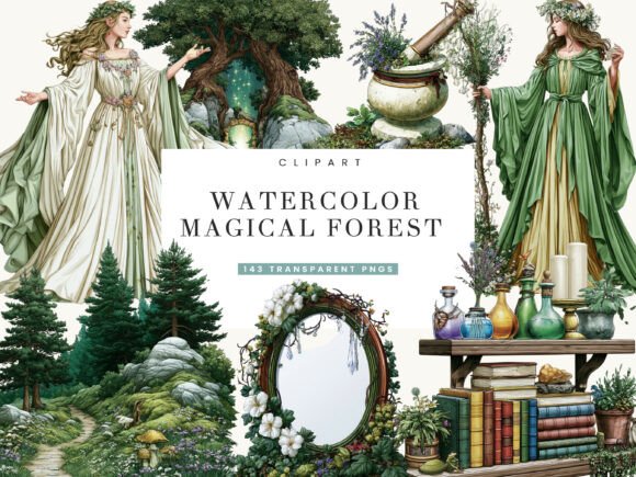 Download Watercolor Magical Forest Clipart - Magic Collection