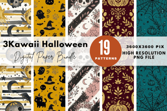 Download Kawaii Halloween Digital Paper Bundle - Halloween digital paper Collection