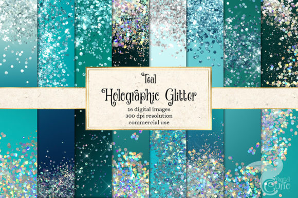 Download Teal Holographic Glitter Digital Paper - Graphic Collection