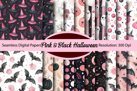 Download Pink &amp; Black Halloween Digital Paper - Halloween digital paper Collection