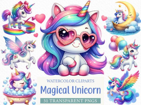 Download Cute Magical Unicorn Clipart - Magic Collection