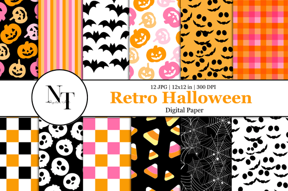 Download Retro Halloween Digital Paper Pattern - Halloween digital paper Collection